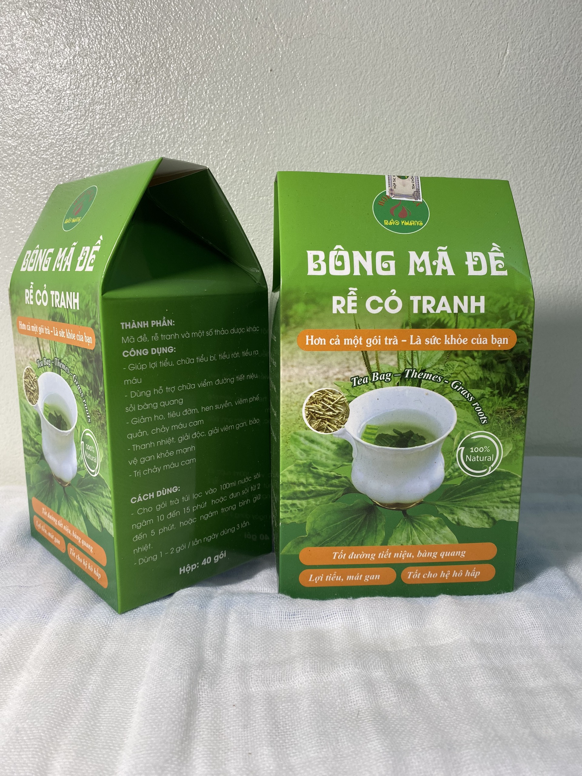 Hộp 40 gói trà túi lọc bông mã đề Bảo Khang, cây bông mã đề, tiểu buốt, tiểu dắt, tiêu đờm, thanh nhiệt