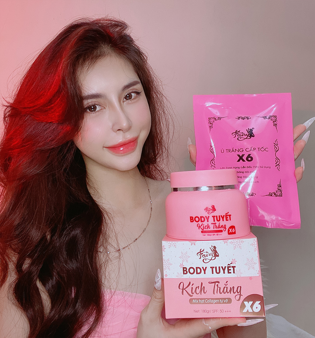 Combo 2 hộp kem body tuyết dưỡng trắng da fairy 180g, tặng 1 gói ủ trắng x6