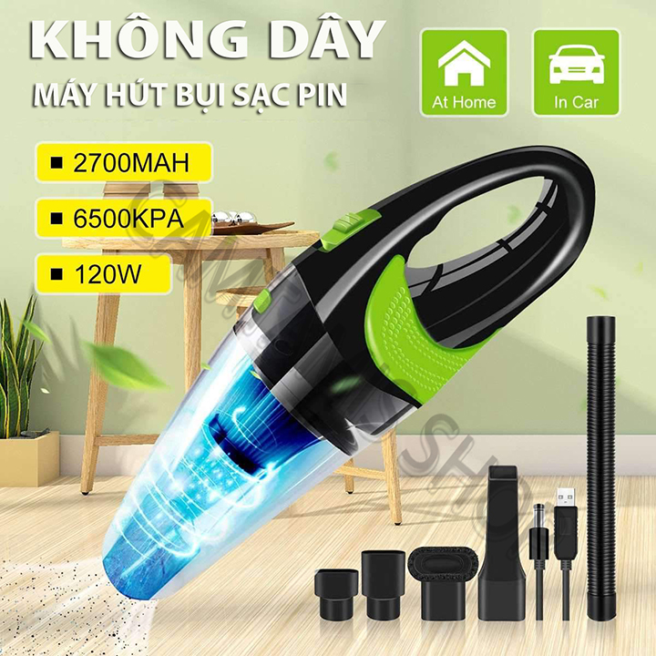 Máy hút bụi cầm tay minimáy hút bụi không dâymáy hút bụi xe hơicông suất 120w-tốc độ 29000 vòng