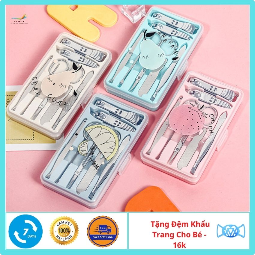[ SP HOT+ Quà 16k] Sét Bấm Móng Tay 7 Món Tiện Dụng. M9. Bộ Cắt Móng Tay Bằng Thép Không Gỉ- Nhíp Kéo Rũa Móng Tay, Kìm Bấm Móng Tay. Bộ Bấm Móng Tay Nhiều Họa Tiết Xinh Xắn Đáng Yêu Cho Bé. Tặng Miếng Đệm Khẩu Trang. AiMon