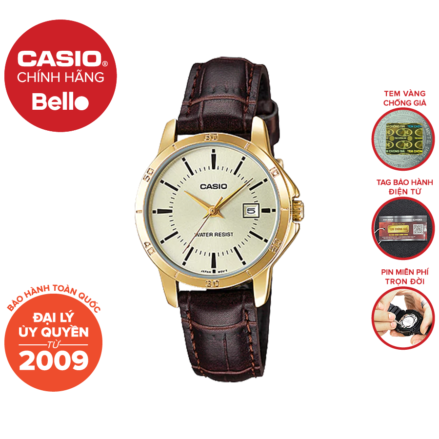  Đồng hồ Casio Nữ LTP-V004GL-9A chính hãng giá rẻ - Bảo hành 1 năm - Pin trọn đời 
