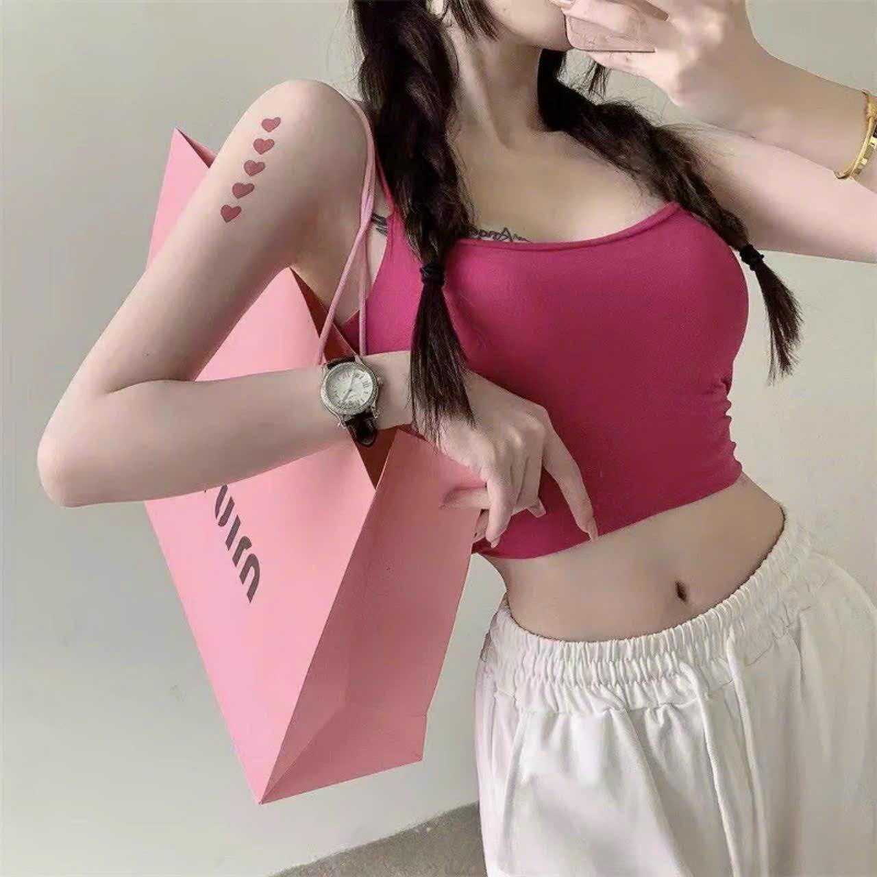 Áo 2 dây croptop nữ thun co dãn mềm mịn dây sợi bún cá tính