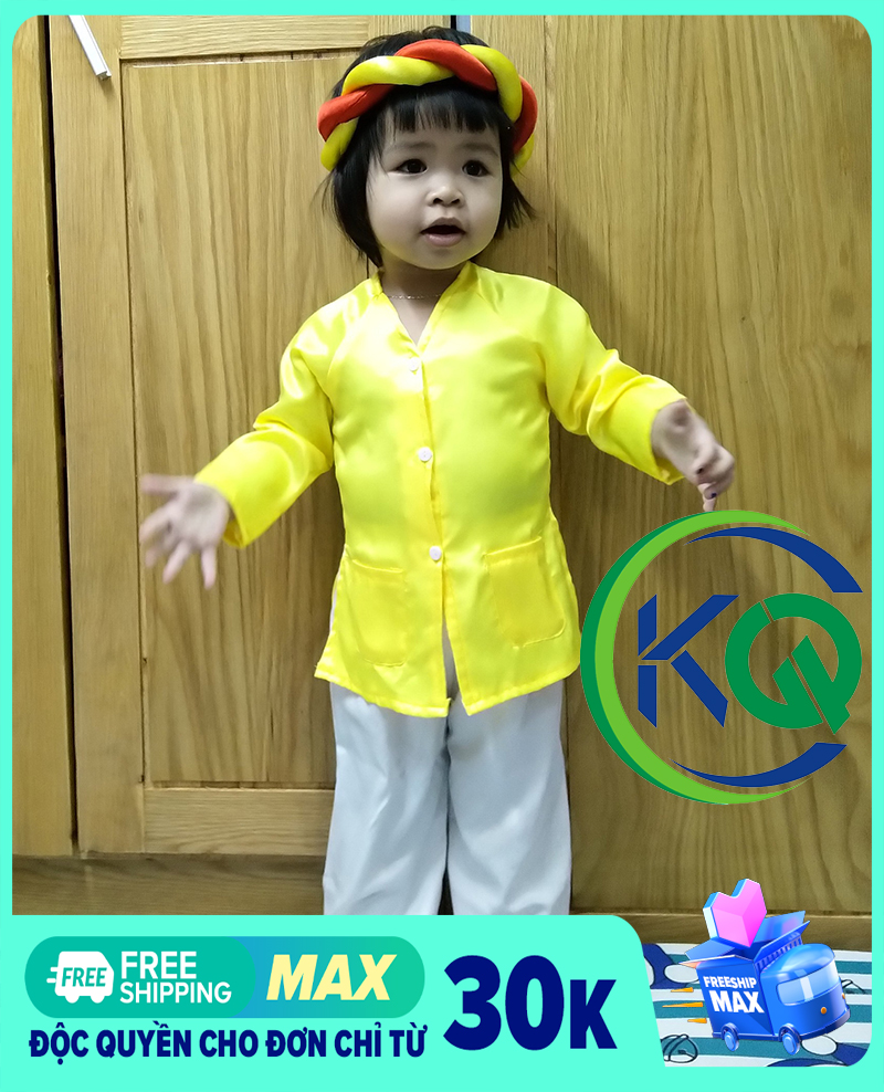 BỘ QUẦN ÁO BÀ BA NAM BỘ CHO BÉ từ 7 đến 30kg - MÀU VÀNG TRƠN - VẢI PHI BÓNG