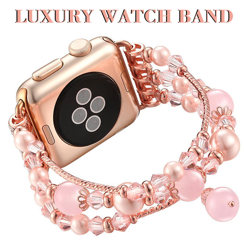 Dây Thun Jewlry Ngọc Trai Cho Apple Watch 6/SE 5 4 Dây Đeo Thanh Lịch 44Mm 38Mm 42Mm 40Mm Dây Đính Cườm Đồng Hồ Đeo Tay Nữ