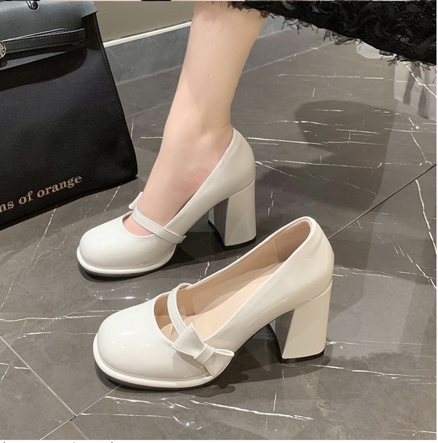 Giày cao gót 7 phân nữ da bóng phối nơ cạnh hàng chuẩn phom size 35 - 39