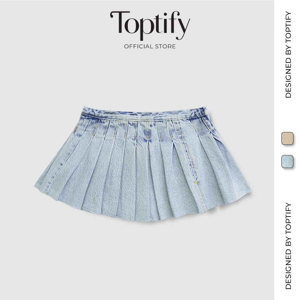 Chân váy jeans nữ toptify kiểu xếp ly lưng tua cắt lai evie skirts tvj10