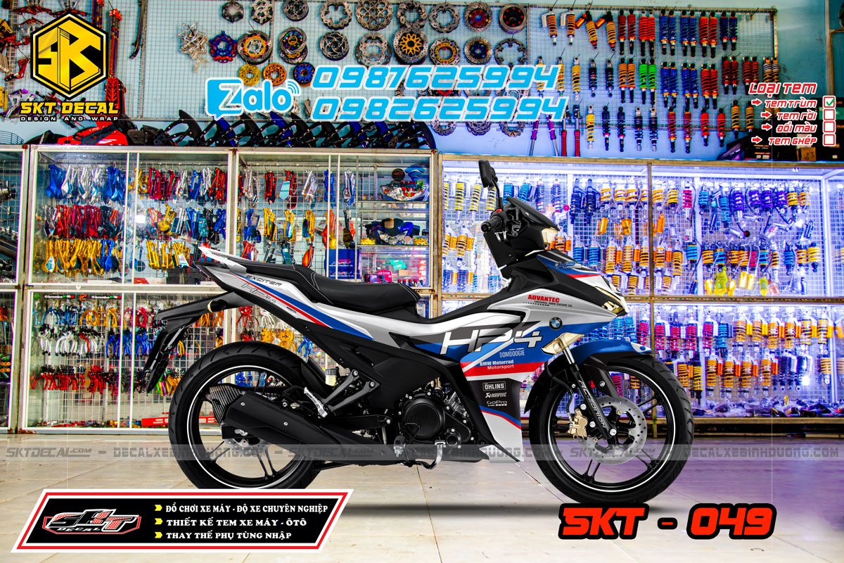 tem trùm exciter 155 trắng đen xanh đỏ hp4