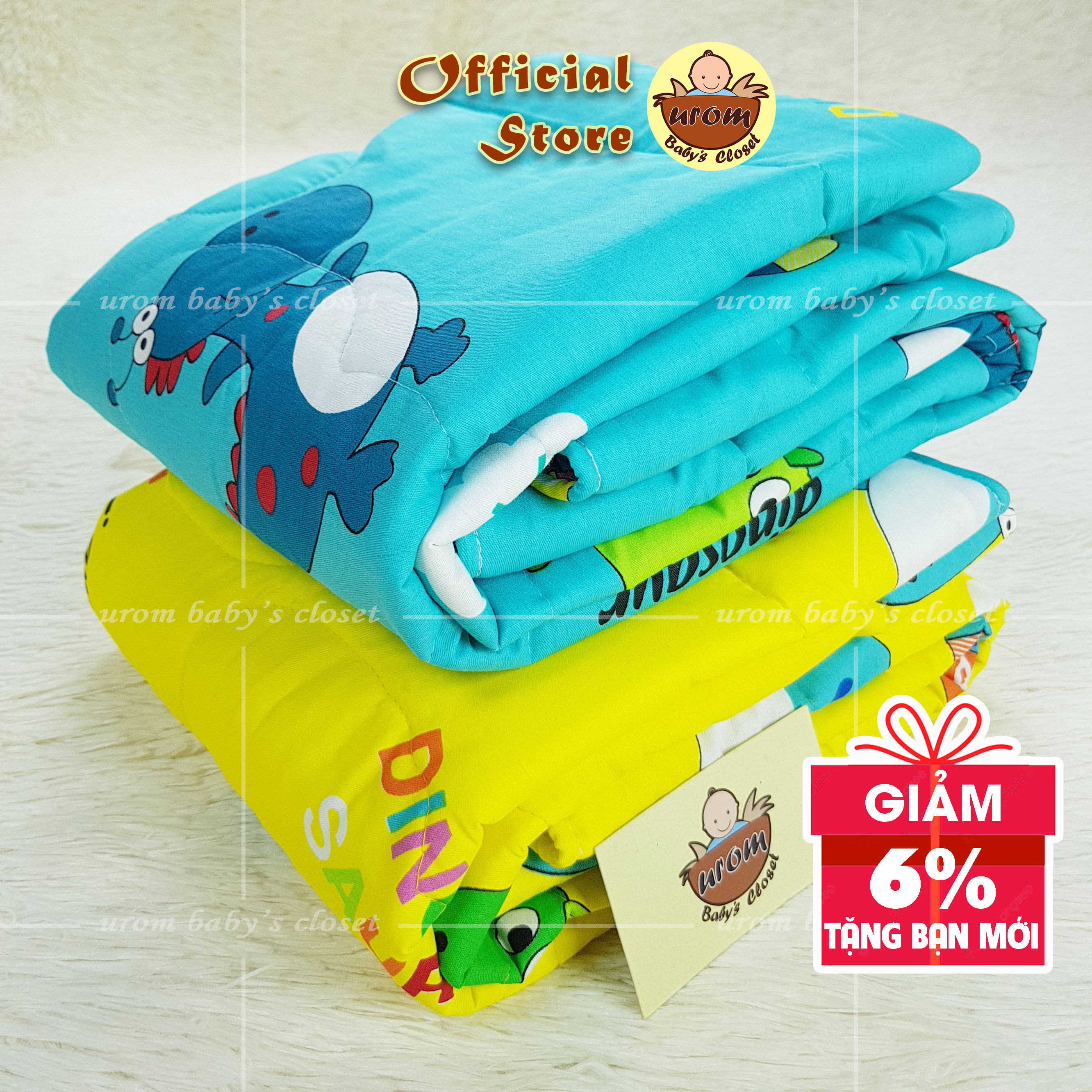 Chăn mền cho bé 75x95cm chần bông gòn Microfiber vỏ Cotton Thắng Lợi họa tiết hoạt hình trẻ em_Urombaby