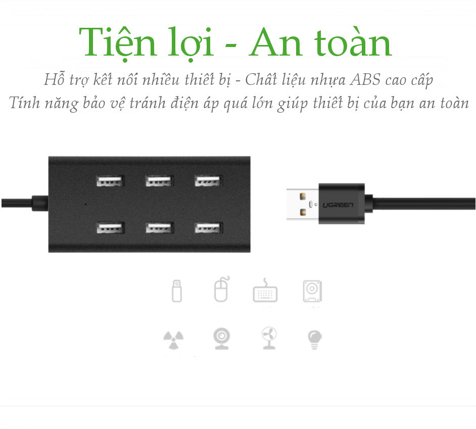 Bộ chia USB 2.0 ra 7 cổng, hỗ trợ mở rộng cổng USB 2.0 cho máy tính, laptop, dài 1m UGREEN CR133 30374 Bộ chia USB 2.0 ra 7 cổng, hỗ trợ mở rộng cổng USB 2.0 cho máy tính, laptop, dài 1m UGREEN CR133 30374