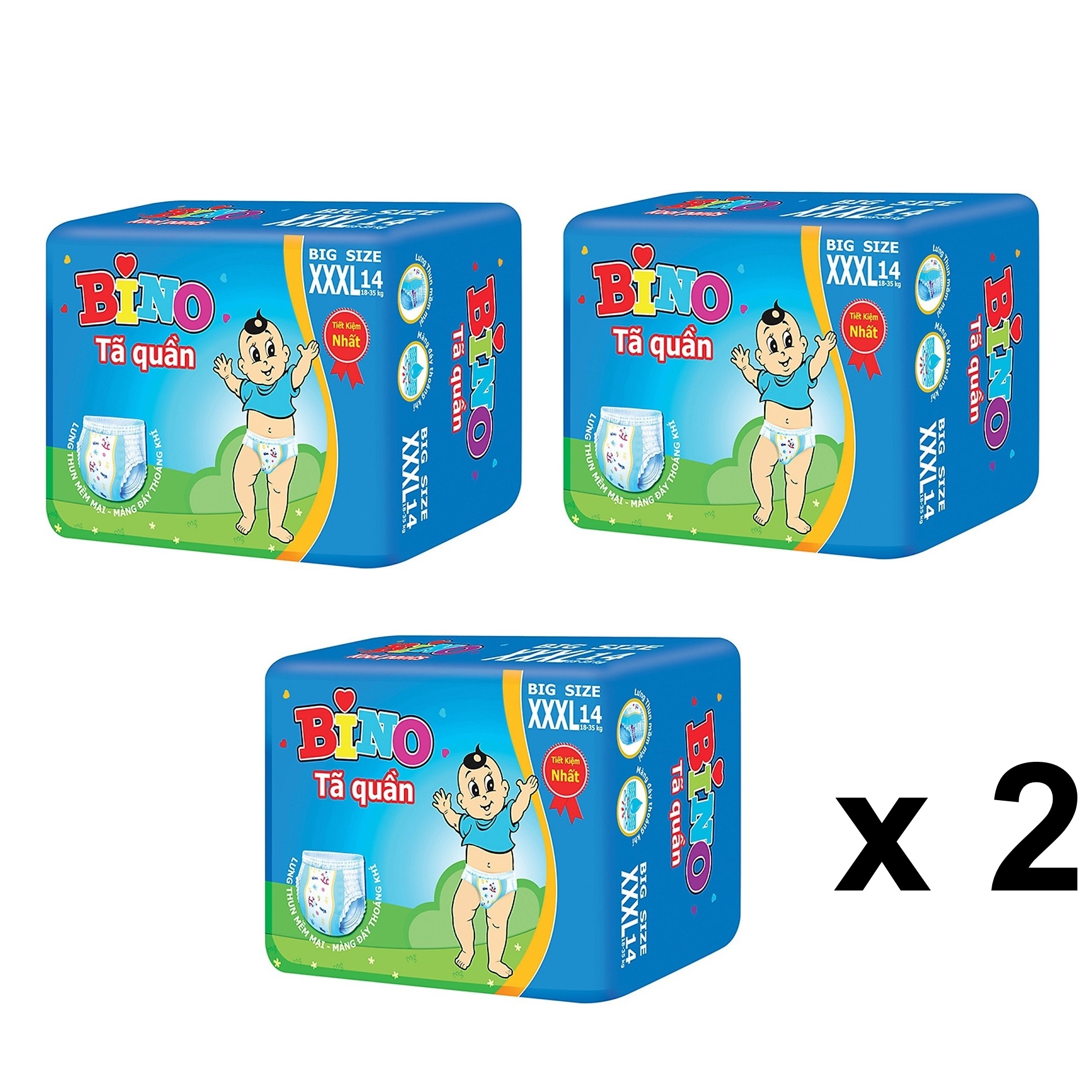 [HCM]Combo 6 gói tã quần bino big size XXXL14 cho bé 18 - 35kg