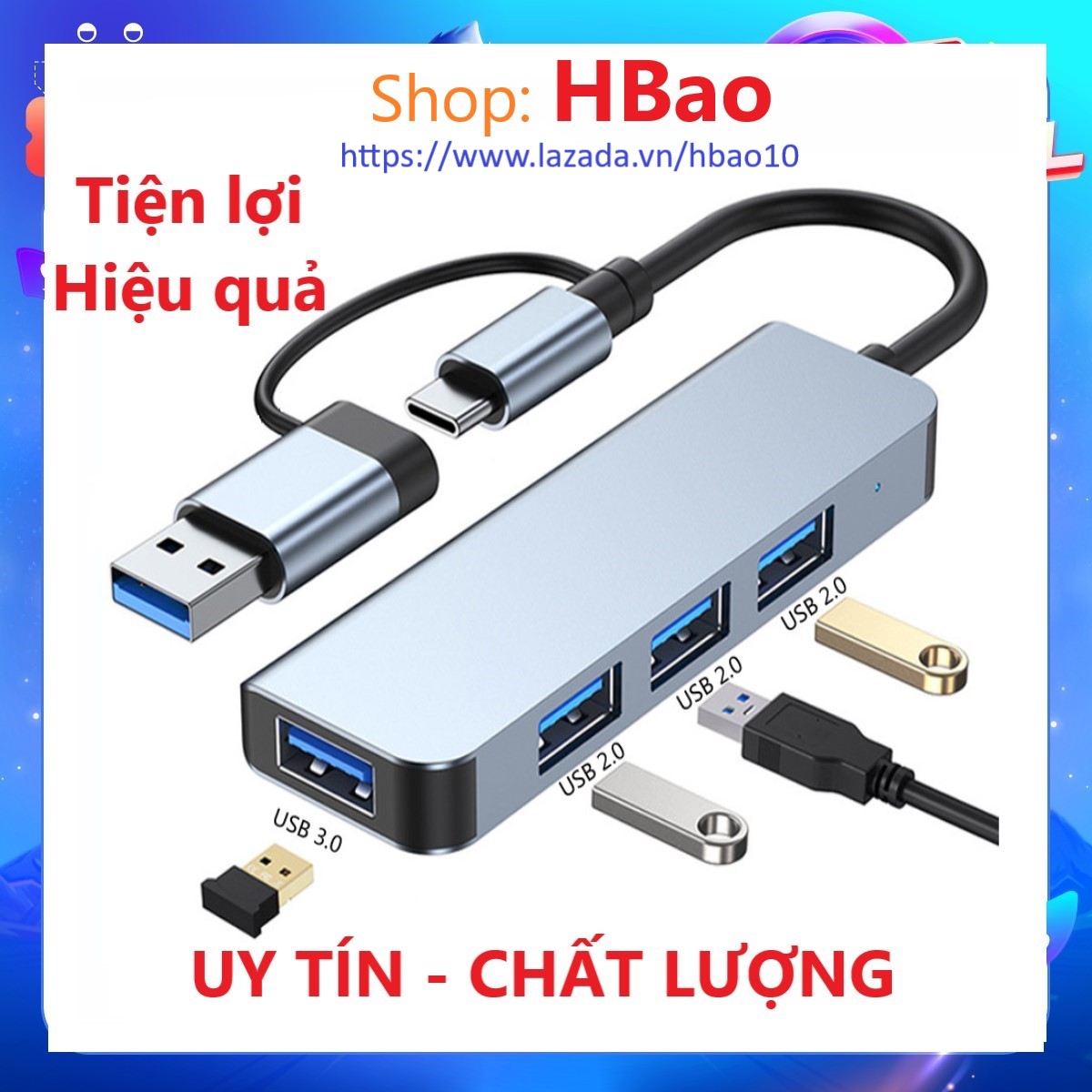 Bộ Hub thiết bị cổng cáp chia chuyển đổi đa năng USB / typec C 4 trong 1 sang USB 3.0/2.0 tốc độ cao dùng cho MacBook, Dell laptop