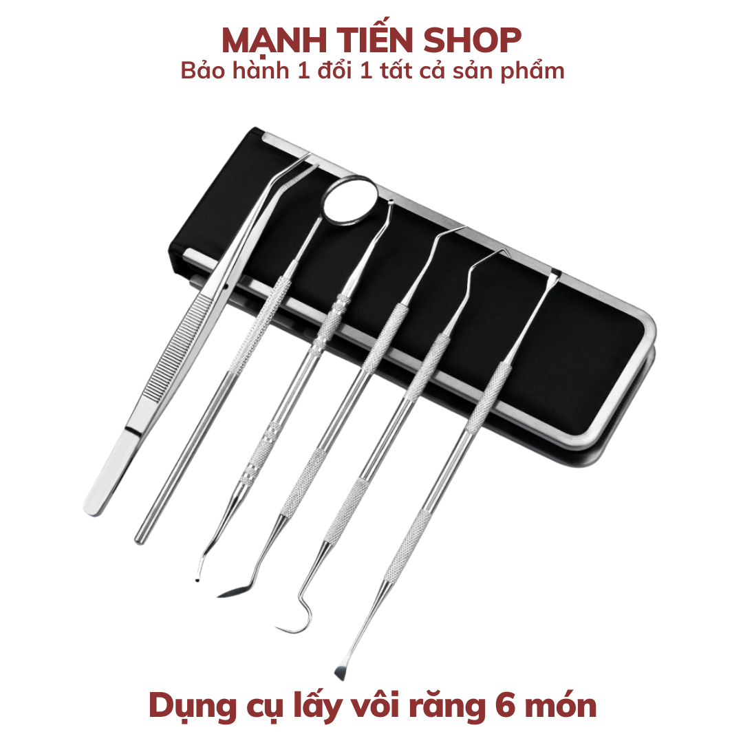 Bộ 6 dụng cụ cạo vôi răng lấy mảng bám làm sạch răng miệng bằng thép không gỉ cho cá nhân KÈM HỘP ĐỰNG - DTM Store