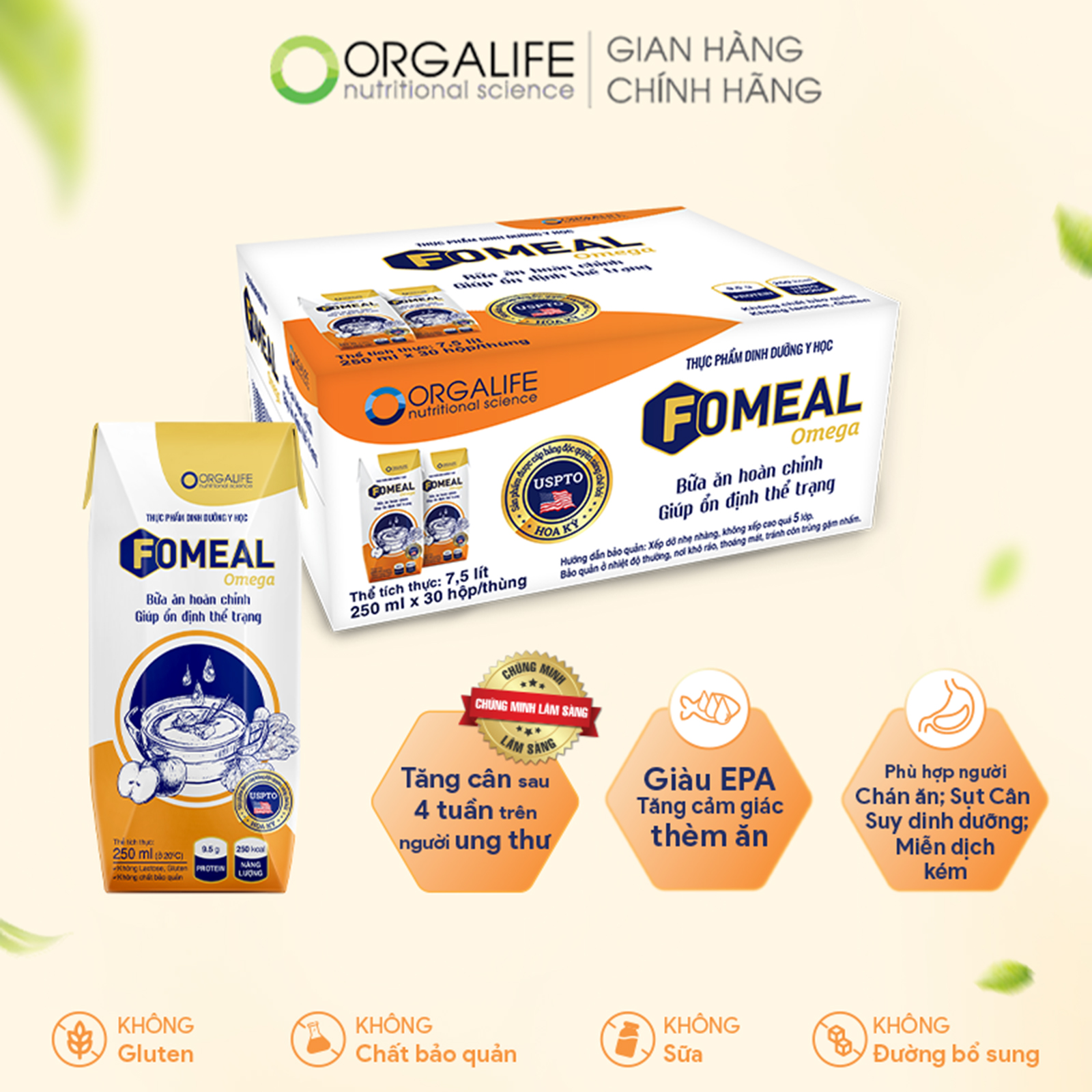 FOMEAL OMEGA – Soup Uống Dinh Dưỡng Thay Thế Bữa Ăn Phục Hồi Sức Khỏe –Thùng 30 Hộp x 250ML