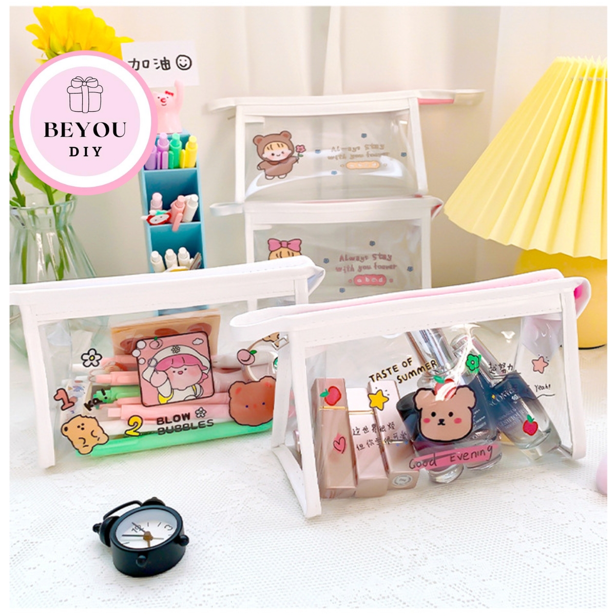 Túi Đựng Bút Trong Suốt - Túi Makeup - Phong Cô Gái Dễ Thương  - BEYOU