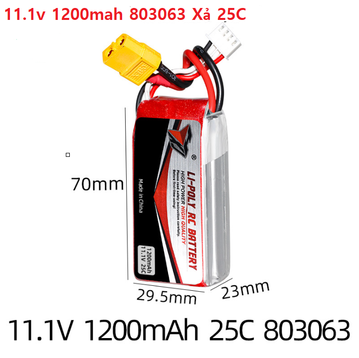 Pin lipo 3s 803063 11.1v 1200mah 25c máy bay flycam xe điều khiển cano từ xa