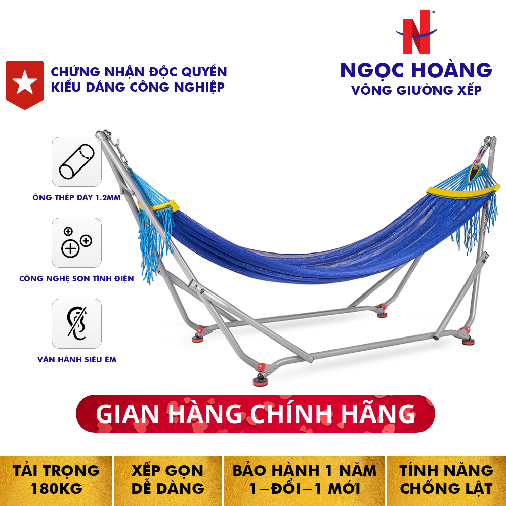Ngọc Hoàng - Nguyên bộ khung võng thuyền rồng (Silver) kèm lưới võng (Blue) - Thép nhập khẩu ống dày 1.2mm  sơn tĩnh điện, đã được cấp bằng độc quyền kiểu dáng công nghiệp