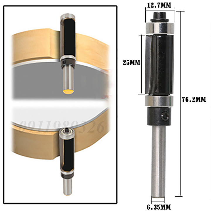 Mũi phay gỗ mũi soi thẳng 2 bi bo cạnh cốt 6.35mm