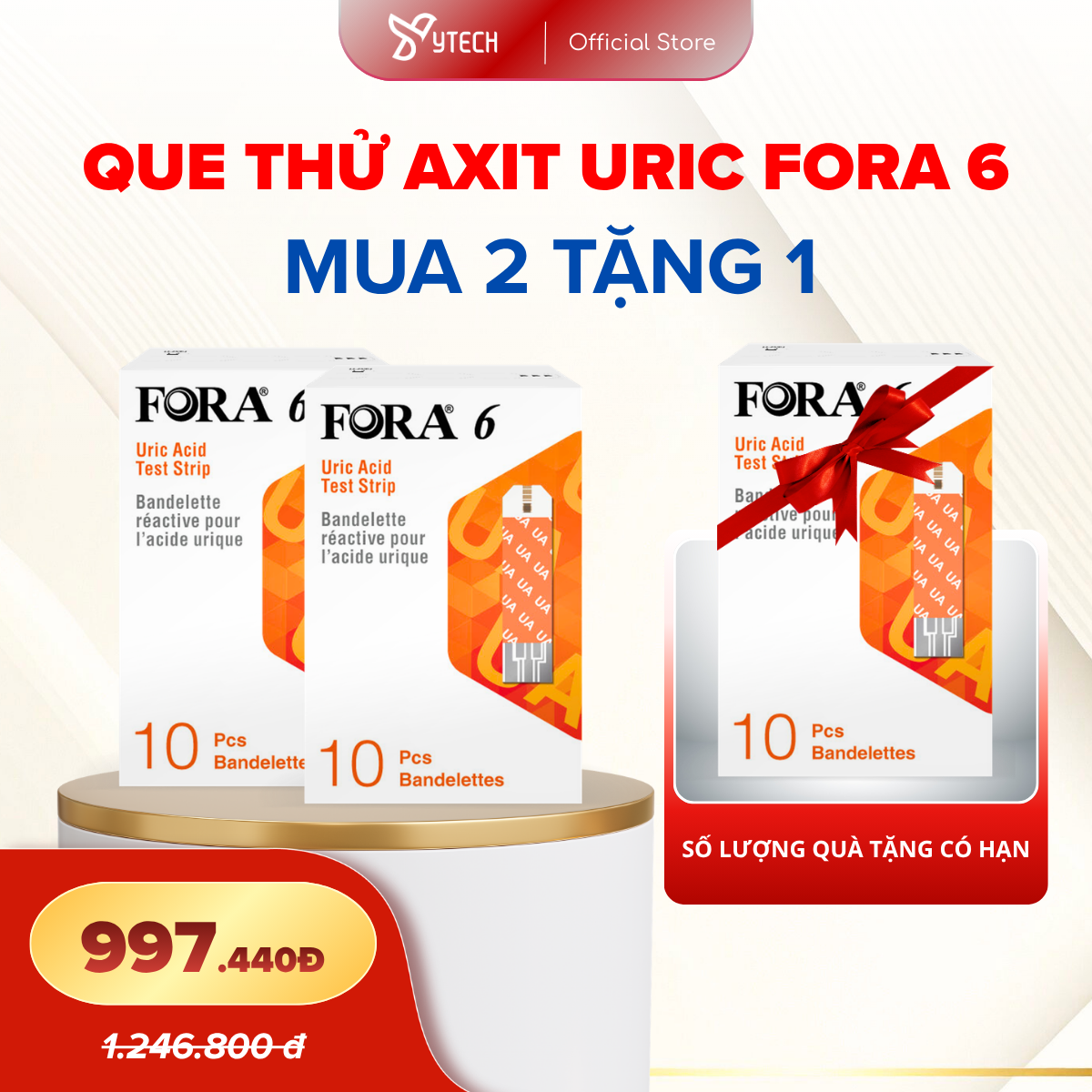 [YTECH] Mua 2 Tặng 1 | Que Thử Axit Uric FORA 6 (3 Hộp)