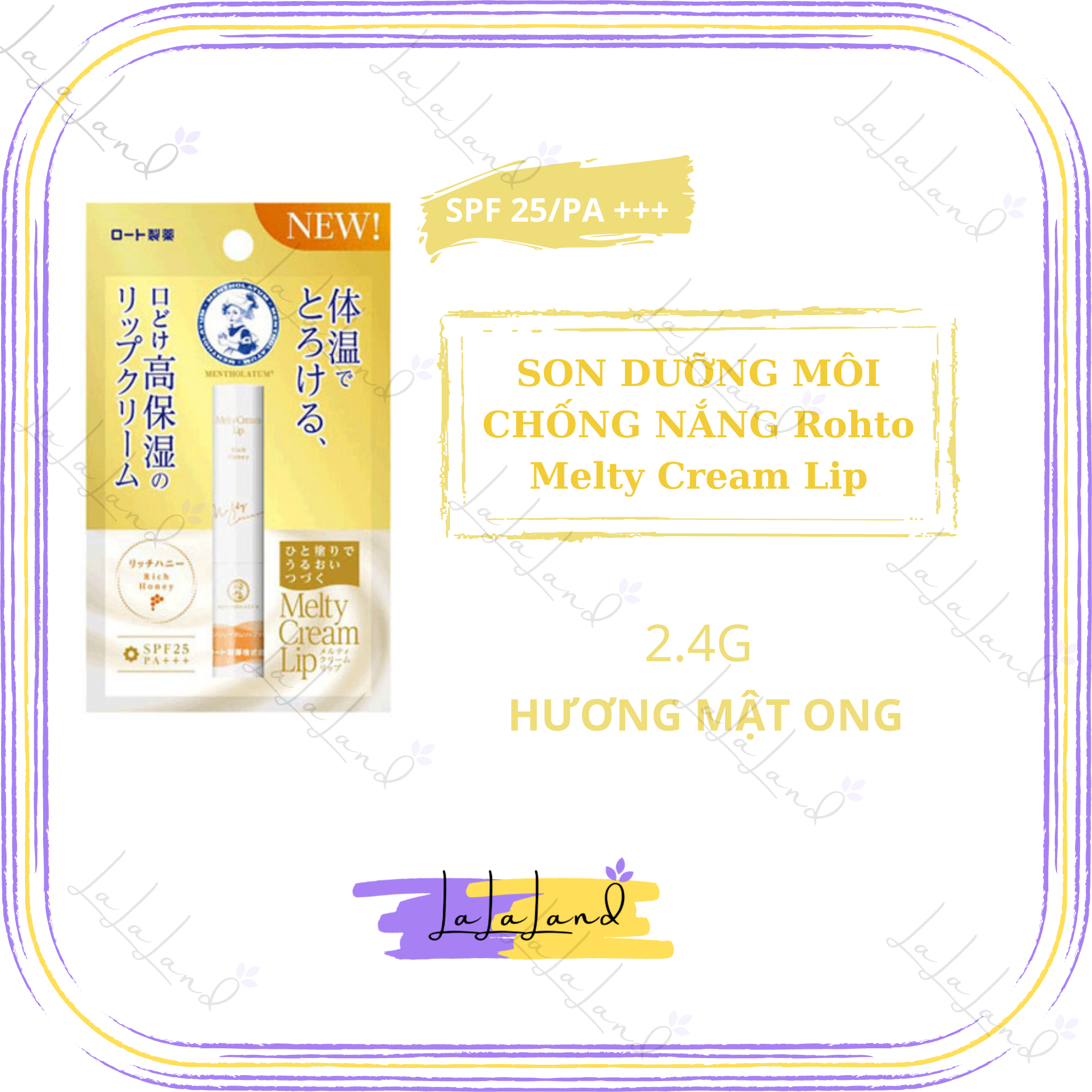 [HCM]Son Dưỡng Môi Chống Nắng ROHTO Hương Vani SPF25/PA+++ 2.4g Melty Cream Lip