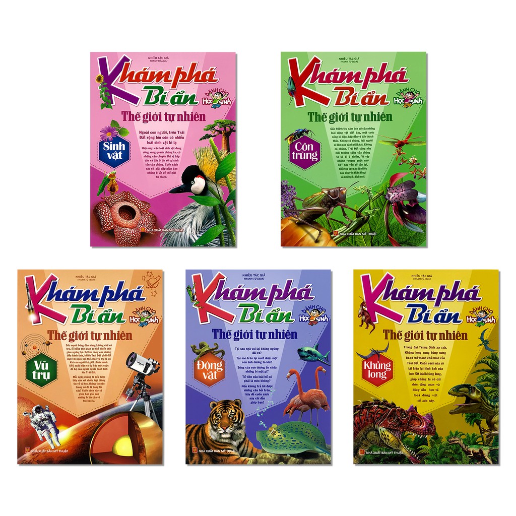 Sách: Combo Khám Phá Bí Ẩn Thế Giới Tự Nhiên - Dành Cho Học Sinh (5 Cuốn): Sinh Vật + Khủng Long + Động Vật + Vũ Trụ (TB) + Côn Trùng (TB)