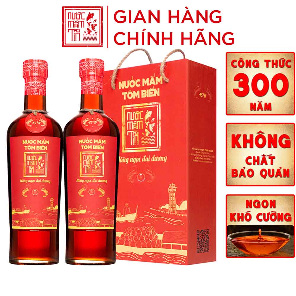 COMBO 2 chai nước mắm Tĩn Tôm Biển Hồng Ngọc Đại Dương độ đạm 45N 500ml hương vị thơm ngọt tôm biển tươi - Hồng Ngọc Đại Dương nguyên chất truyền thống sạch