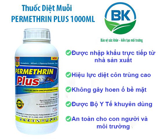 Thuốc diệt muỗi và côn trùng Permethrin plus 1000ml - Môi trường BK