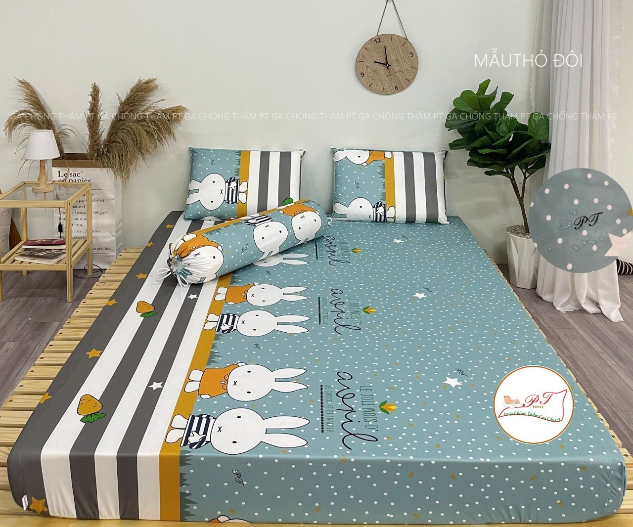 M thỏ đôi - bộ drap ga - ga lẻ - vỏ gối - thun siêu lạnh organic & ga chống thấm cao cấp chính hãng pt - chất thun siêu lạnh lụa organic siêu mát lạnh - achuashop