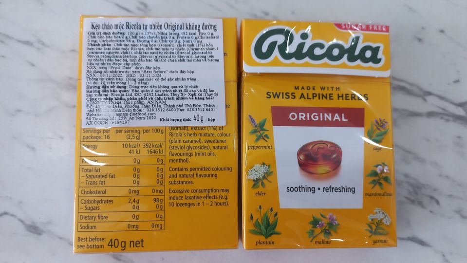 Kẹo thảo mộc tự nhiên -Original Herbs -Ricola 40g