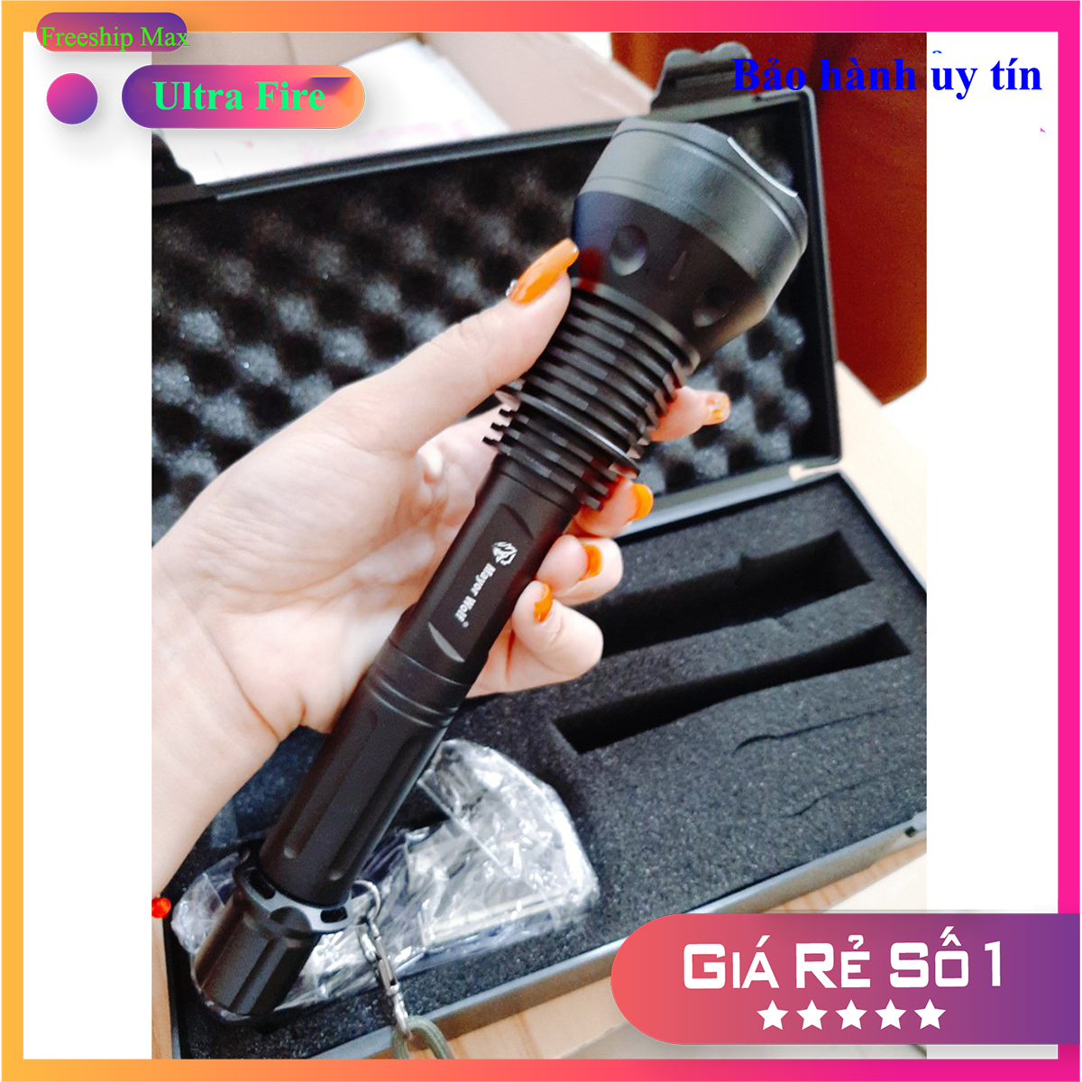 Đèn pin cầm tay bằng pin, Đèn pin siêu sáng chống nước Ultrafire S015 Pin 4800Mah siêu mạnh, Bảo hành 12 tháng