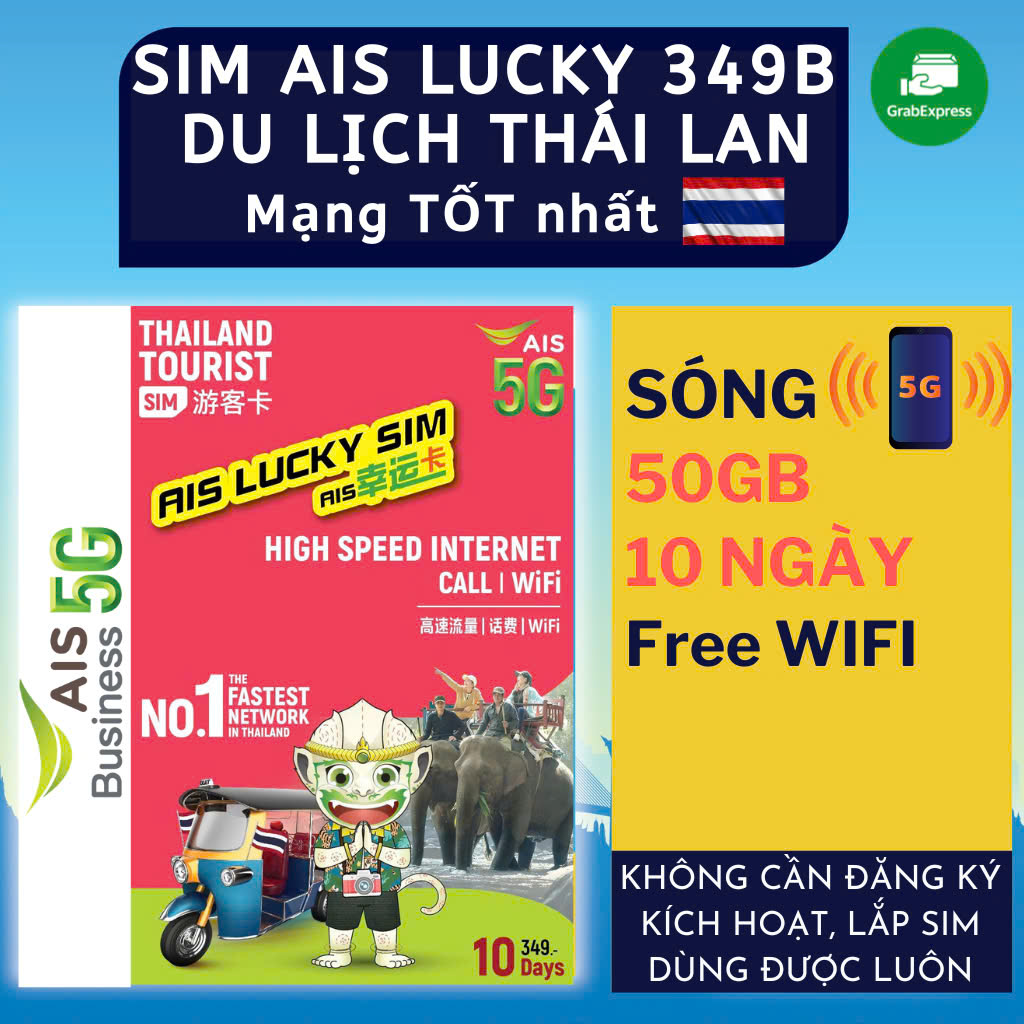 Sim du lịch Thái Lan AIS TRAVELER 50GB tốc độ 5G trong vòng 10 ngày - Nhà mạng khỏe nhất Thái Lan
