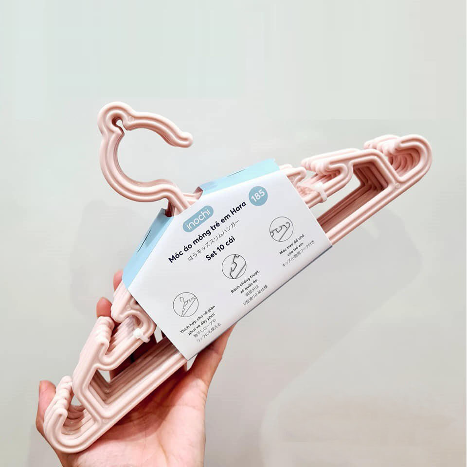 Set 10 Móc quần áo trẻ em Inochi nhựa cao cấp Nhật - mắc quần áo cho em bé trẻ sơ sinh