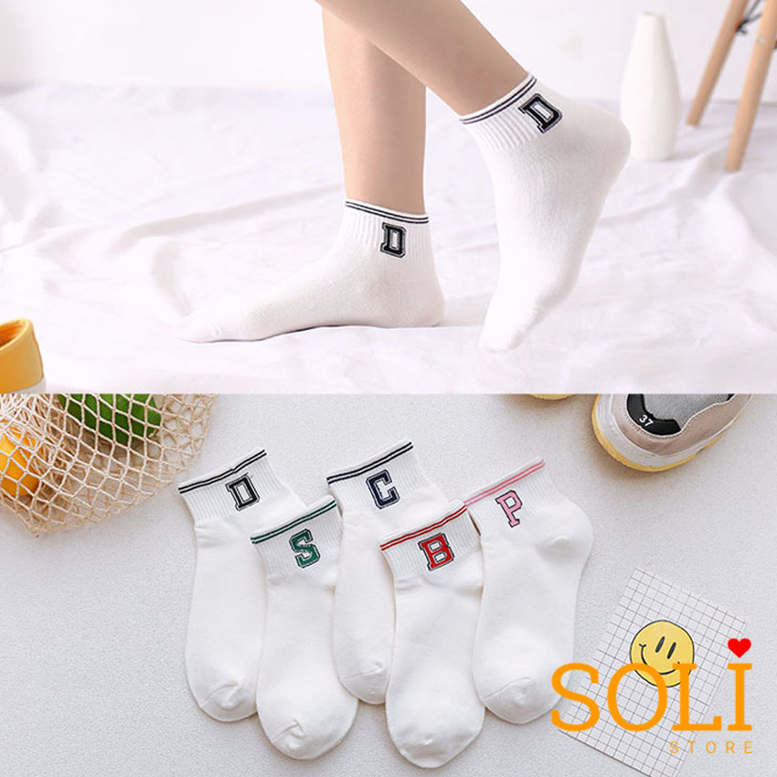 [HCM][Set 5] Tất vớ nữ cổ ngắn thêu chữ cái TN05