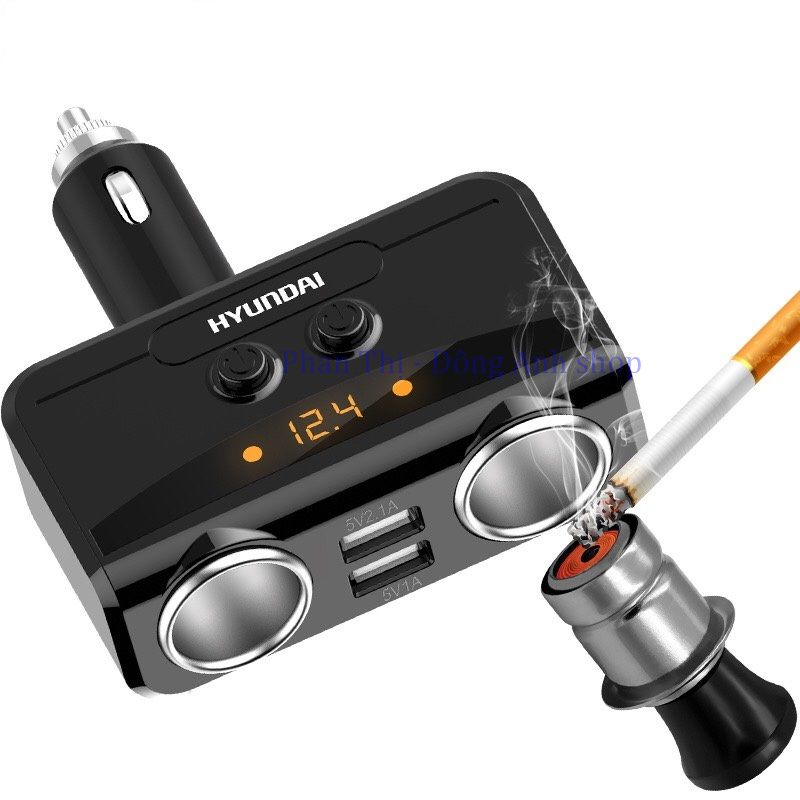 Bộ chia Tẩu sạc ô tô, xe hơi thành 2 tẩu và 2 cổng sạc USB cao cấp, đa năng Huyndai