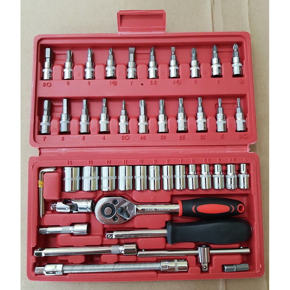 Bộ đồ nghề 46 chi tiết sửa ô tô xe máy đa năng bộ dụng cụdụng cụ sửa chữa 46 chi tiết - 46ctbộ đồ nghề sửa chữa 46 món tiện íchbộ dụng cụ sửa chữa 46 chi tiết - bộ đồ 46 món