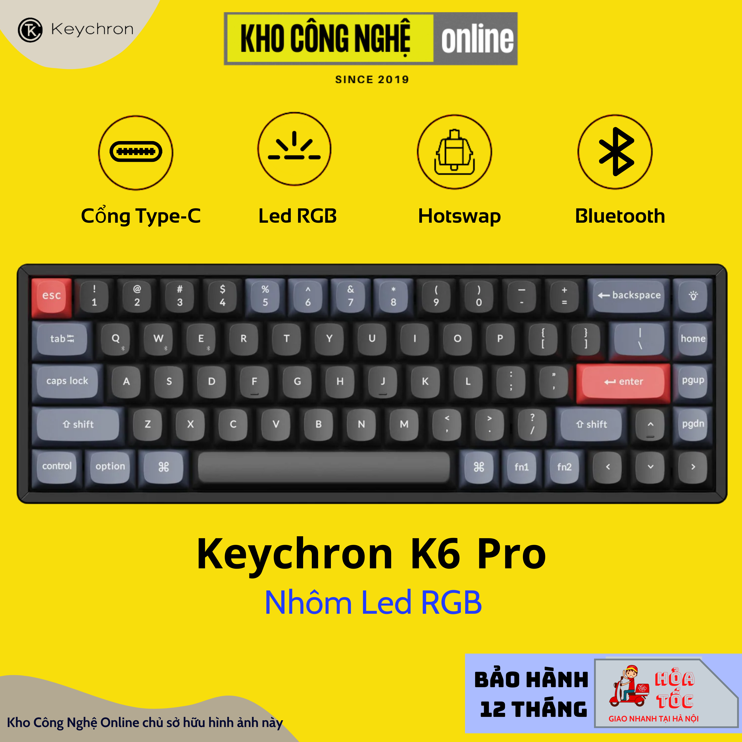 Bàn phím cơ Keychron K6 Pro - Hỗ trợ QMK VIA - Hàng chính hãng