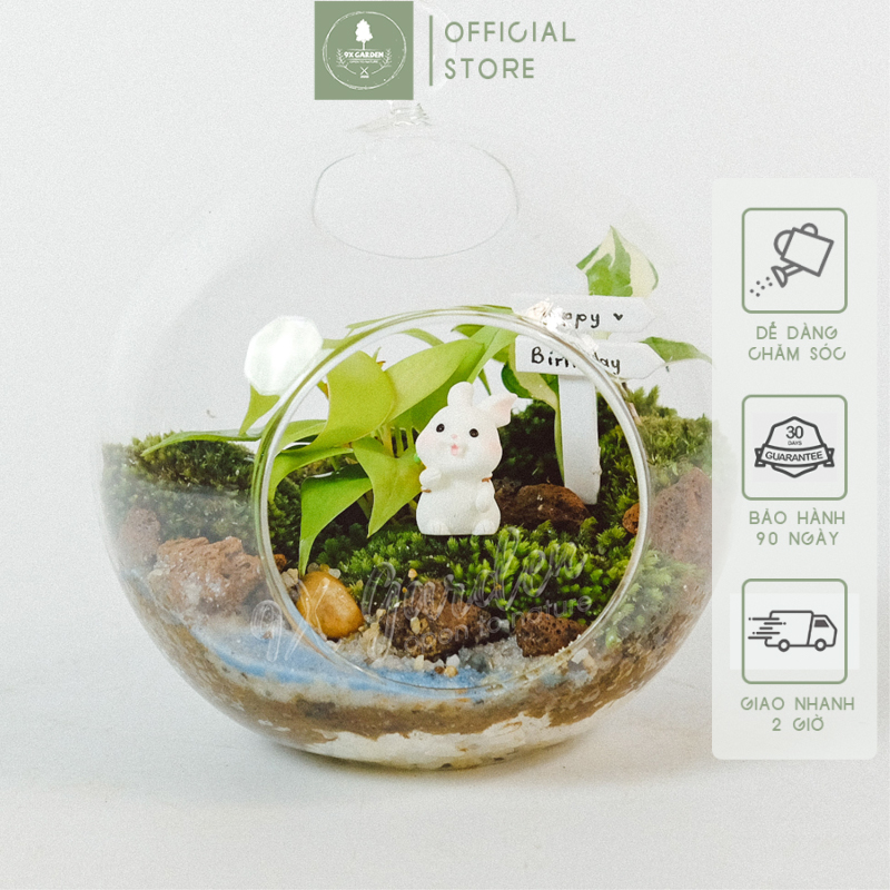 Joy in happy garden 001 - tiểu cảnh để bàn terrarium - tiểu cảnh thủy tinh treo - quà tặng cao cấp - 9x garden