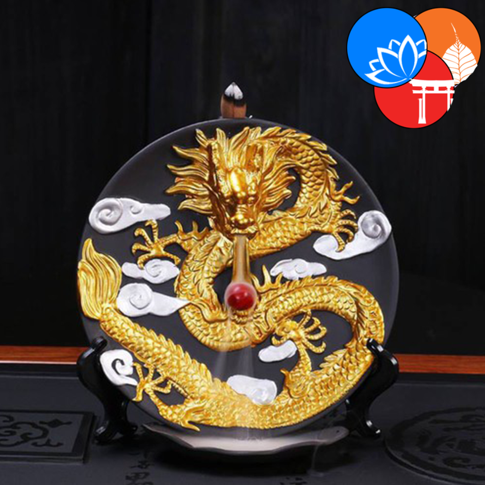 Thác khói trầm hương cao cấp Rồng phun châu nhả Ngọc Vàng bằng gốm sứ