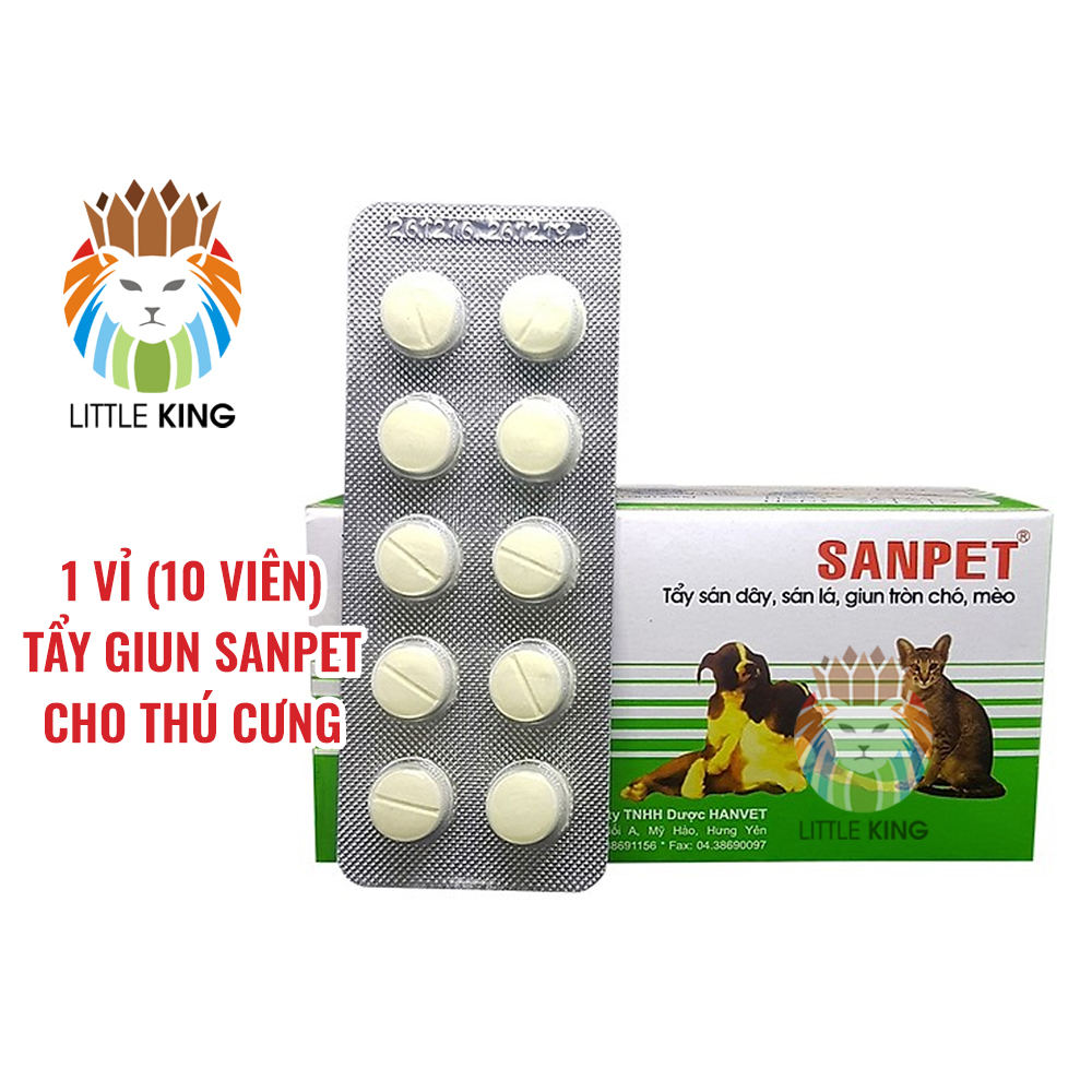 1 vỉ 10 viên Thuốc tẩy giun sán lãi Sanpet cho chó mèo thú cưng - Little King pet shop
