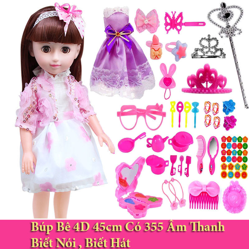 Búp Bê Doll Mắt 4D Cao 43Cm 160 Âm Thanh + Tặng Phụ Kiện 29 Pcs (hồng)