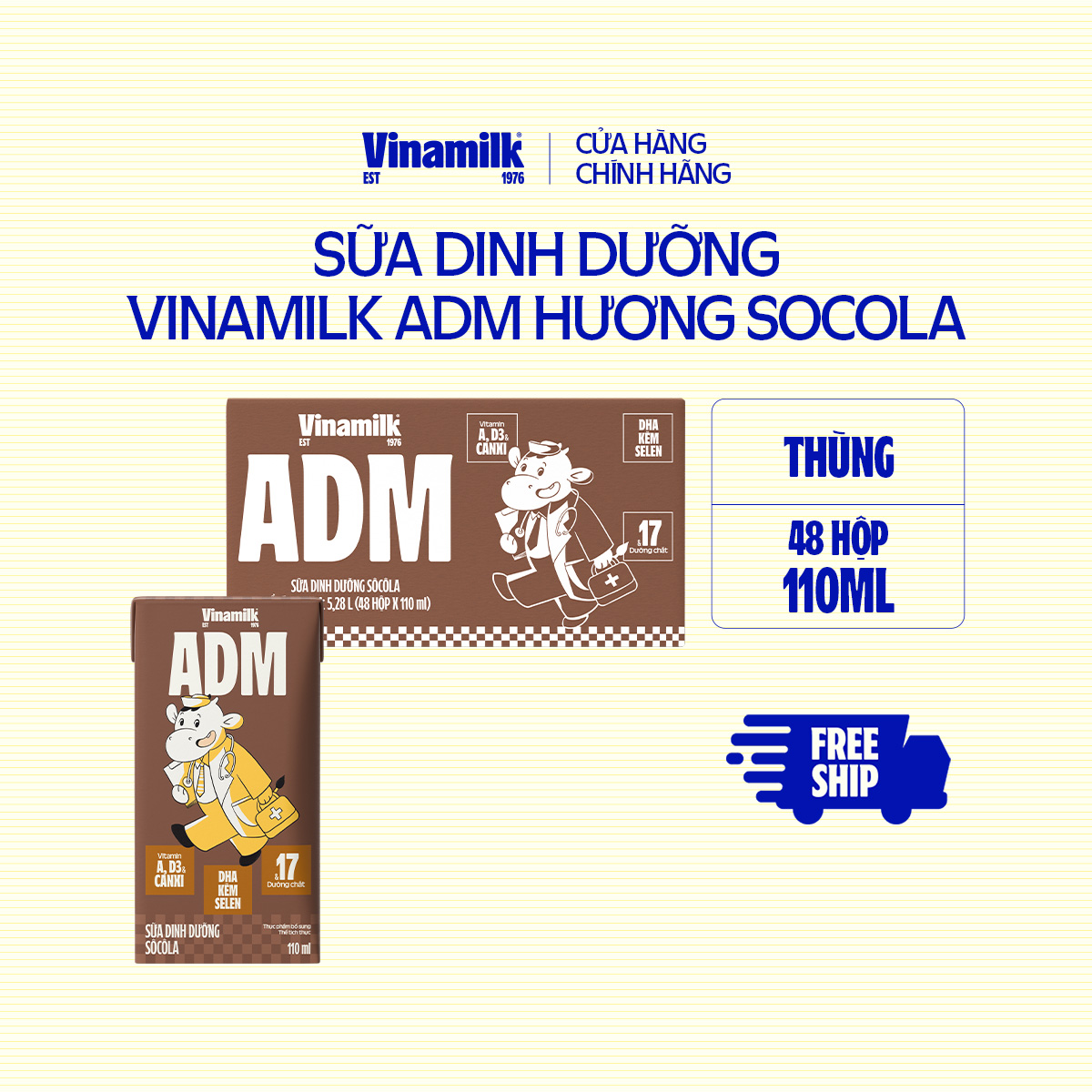 Combo 2 Thùng Sữa dinh dưỡng Vinamilk ADM Gold Hương socola Hộp 110ml - 48 hộp/Thùng