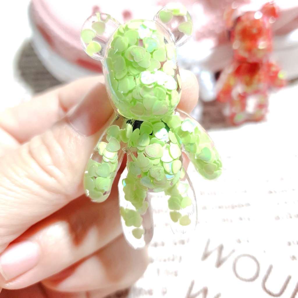 Sticker dán dép cross / nút gắn hkdesign mẫu hình gấu kim tuyến trái tim nhiều màu