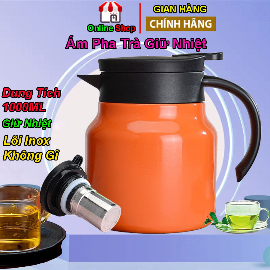 Ấm pha trà giữ nhiệt - bình pha trà giữ nhiệt có lõi lọc, dung tích 1000ml, phích pha trà giữ nhiệt, chất liệu inox 316, có tay cầm tiện lợi, ấm pha cà phê, bình giữ nhiệt, bình nước giữ nhiệt, ấm giữ nhiệt pha trà