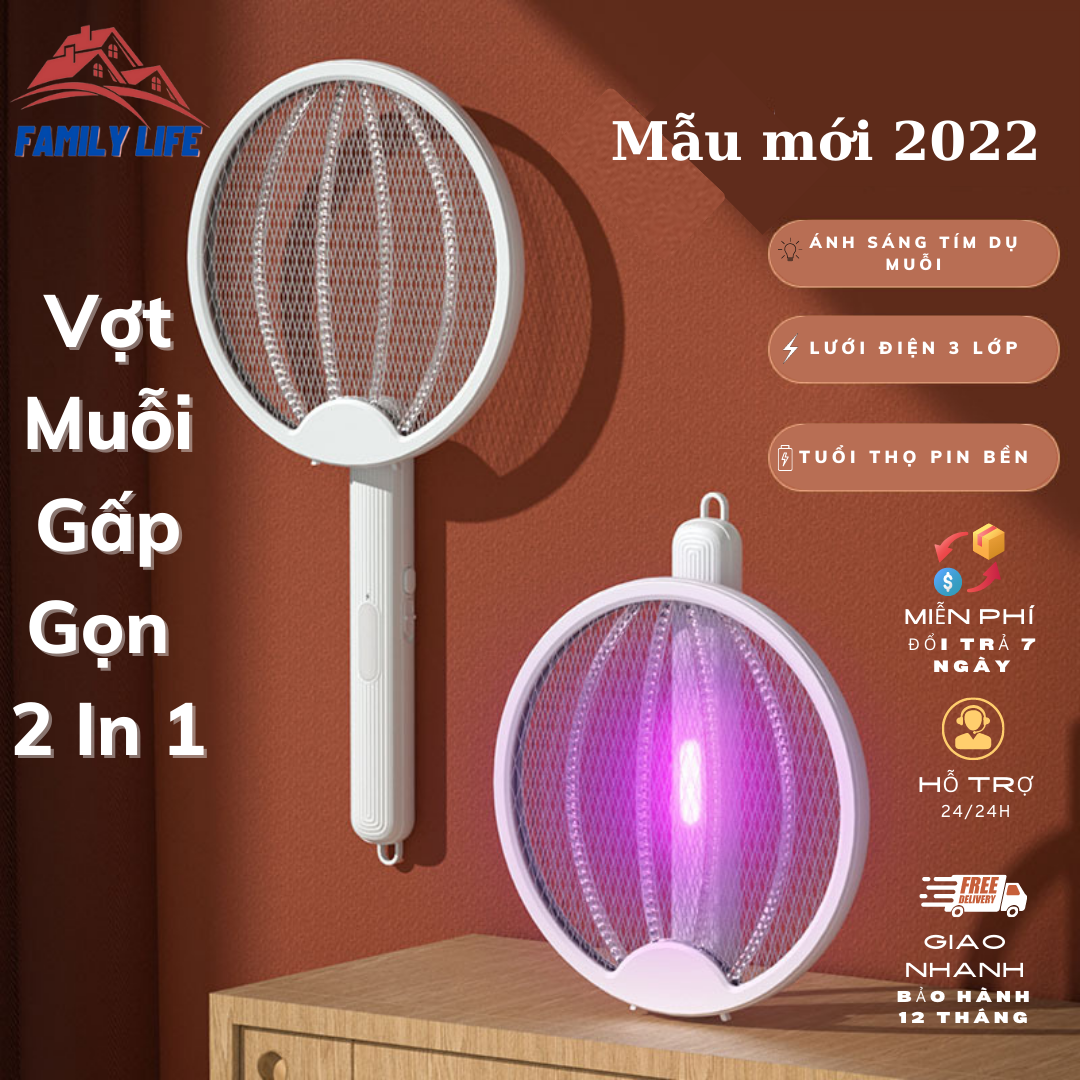 Vợt muỗi thông minh gấp gọn 2 in 1 kiêm đèn bắt muỗi ban đêm 3 lớp lưới. vợt muỗi tự động bắt muỗi, vợt ruồi , dụng cụ diệt muỗi