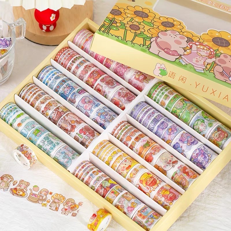 [COLORFUL GIRL] Hộp 100 cuộn washi tape dễ thương (có tách lẻ 20 cuộn)