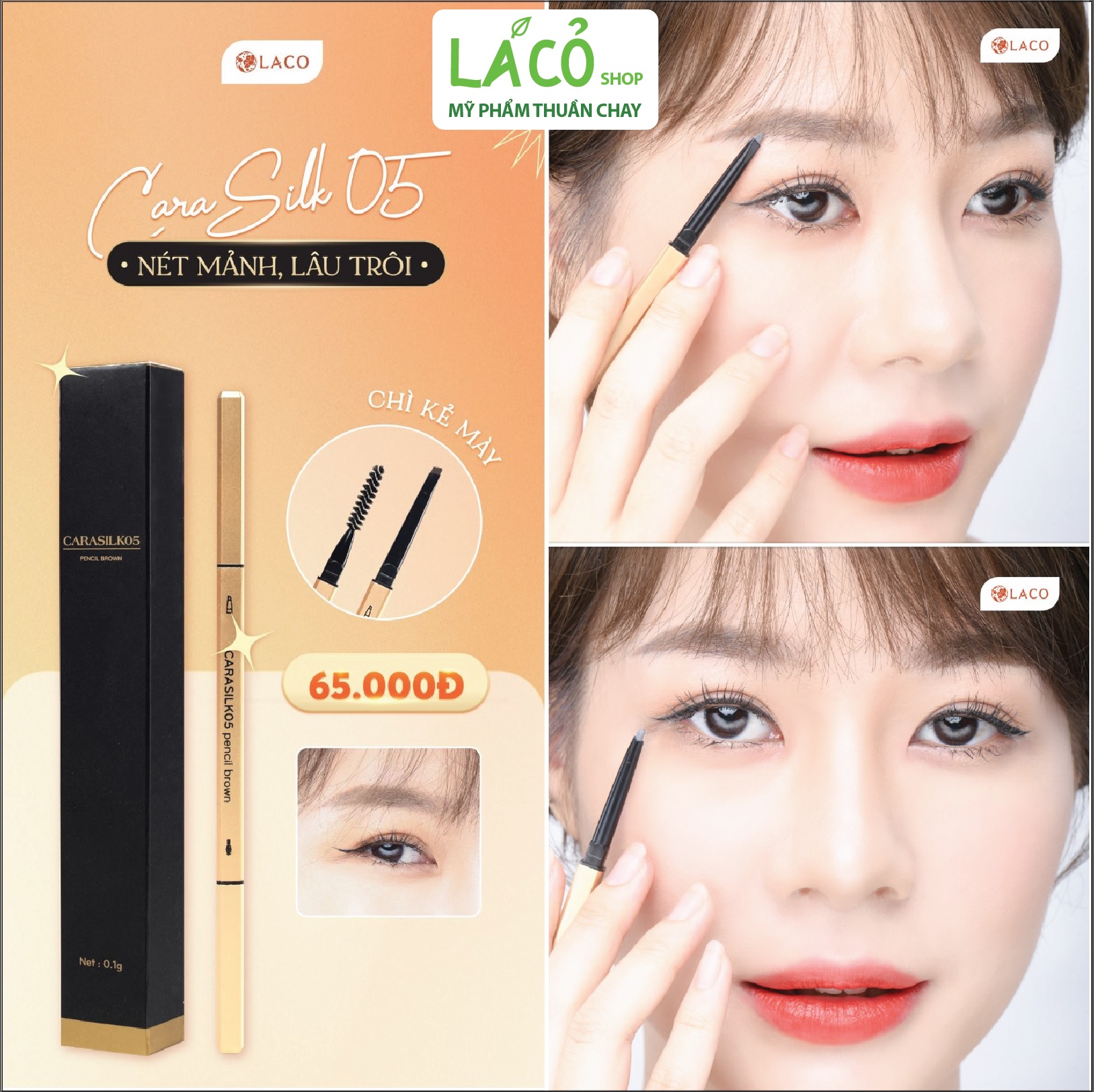 Chì kẻ mắt laco chì kẻ mày carasilk 05 nét mảnh chống trôi bút kẻ mắt nâu đen pencil brown eyeliner 2 đầu tiện lợi 0.1g lá cỏ mỹ phẩm thuần chay