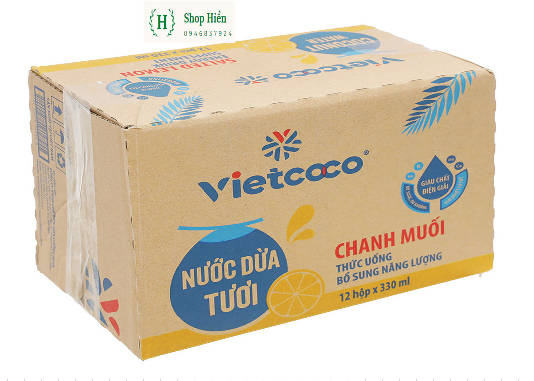 Thùng 12 hộp nước dừa tươi chanh muối Vietcoco 330ml