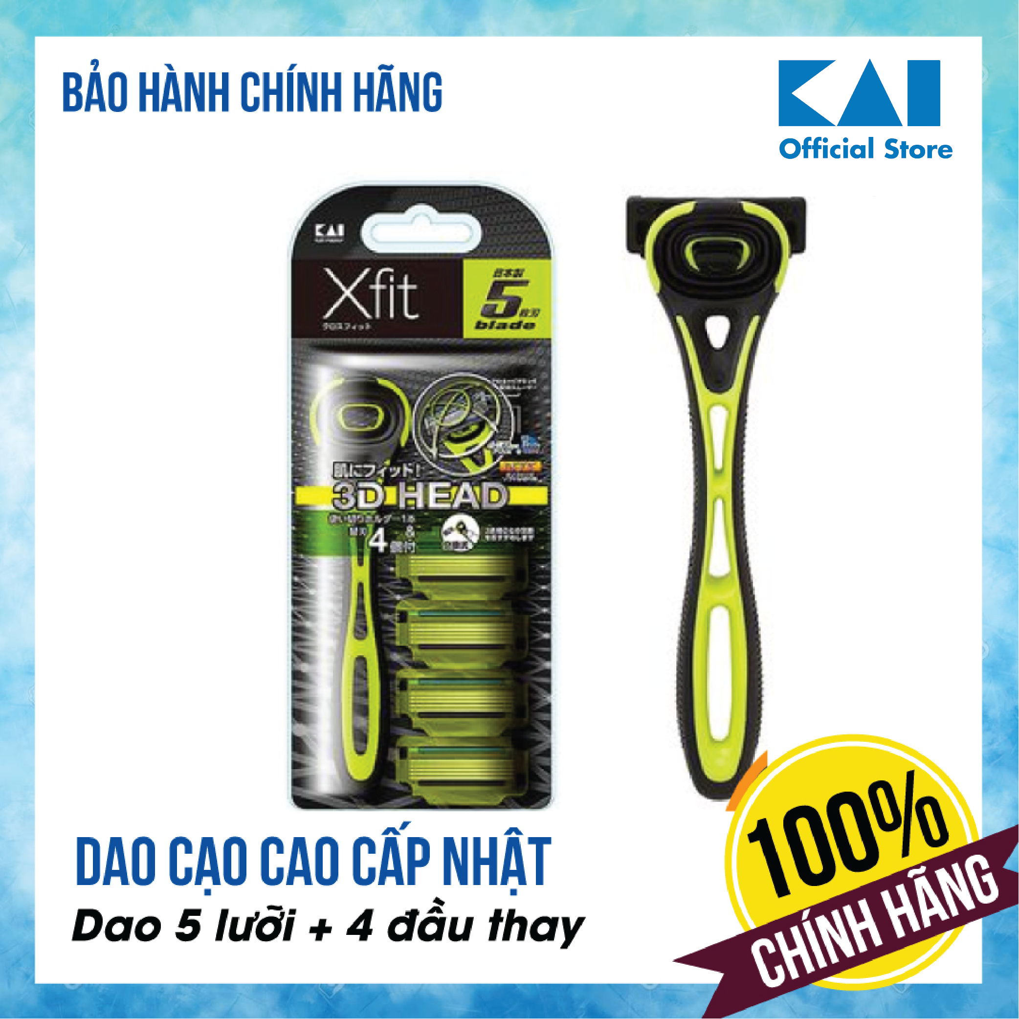 Dao cạo râu cao cấp Nhật Xfit 5 blade màu xanh (hộp dài)