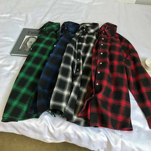 Áo Sơ Mi Caro Đỏ Đen Xanh Lá Xanh Dương - Flannel Basic Unisex Red Black Blue Green - flannel caro khoác ngoài cho nữ thời trang mùa hè đi biển đẹp xịn korean style beach holiday 100% Cotton