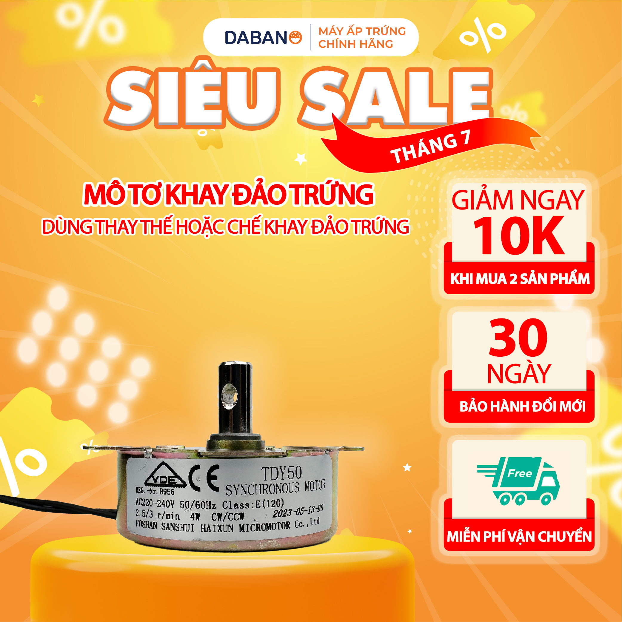 Mô tơ khay đảo trứng Ánh Dương - Mô tơ quay chậm tốc độ 2,5 vòng/ phút, 220V, 4W