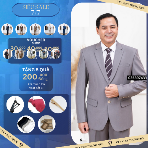 Bộ vest nam trung niên,bộ vest 2 cúc